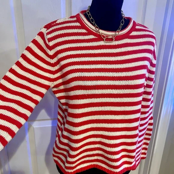 a new day Red and White Knit 100% Cotton Roll-Neck Sweater - Picture 3 of 6